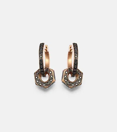 Ileana Makri Nut 18kt Gold Hoop Earrings With Black Diamonds In Pink