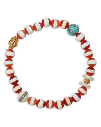 Ileana Makri Opal, Agate & Gray Diamond Stretch Bracelet In 18k Yellow Gold & Sterling Silver In Red