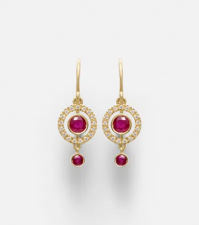 Ileana Makri Orbit 18kt Gold Drop Earrings With Rubies And Diamonds