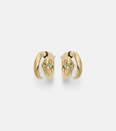 Ileana Makri Spiral Cobra 18kt Gold Earrings With Emeralds