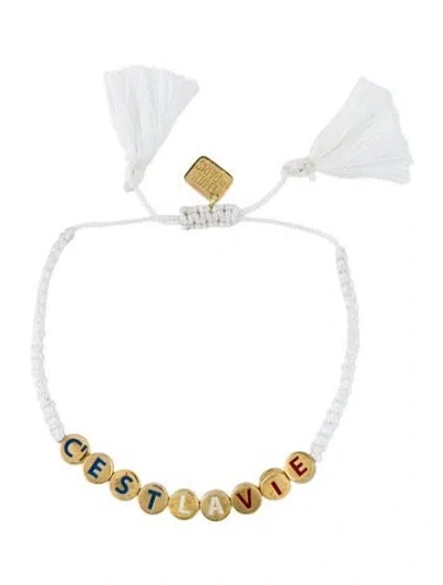 Pre-owned Ileana Makri X Emily In Paris Enamel & Cord C'est La Vie Friendship Bracelet, 8" In Blue/red/white
