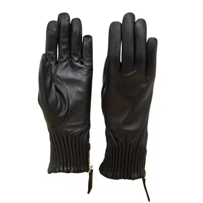Ili New York Women's Side Zip Ruched Tech Leather Gloves In Black
