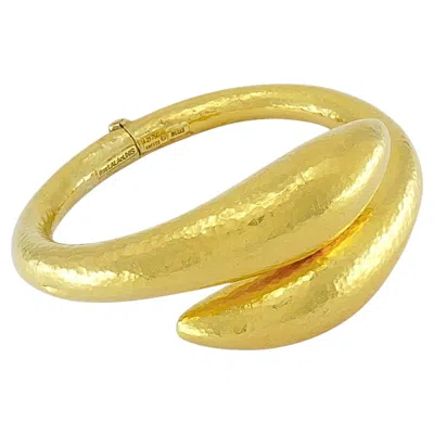 Pre-owned Ilias Lalaounis 18k Gold Hammered Sculptural Bangle Bracelet, 1970s In Multiple