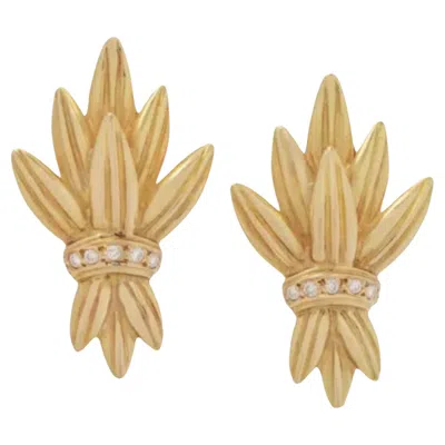 Pre-owned Ilias Lalaounis 18k Yellow Gold Diamond Ear Clips Wheat Motif Ear Clips Earrings