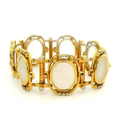 Pre-owned Ilias Lalaounis 1960s Greek 18k Gold Frosted Crystal & Diamond Bracelet In Multi