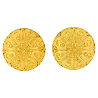 Pre-owned Ilias Lalaounis 22k Gold Etruscan Clip-on Earrings, 1960s Greece In Multi