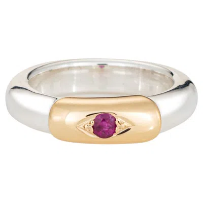 Pre-owned Ilias Lalaounis 70s  Ring Ruby Stacking Band Sterling Silver 18k Gold Signed In Multiple