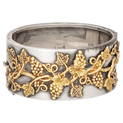 Pre-owned Ilias Lalaounis Bangle Bracelet Grape Leaf Vine Sterling Silver 18k Gold Signed In Purple