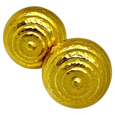 Pre-owned Ilias Lalaounis Classic Greek 18k Yellow Gold Hammered Finish Beehive Earrings By Lalaounis