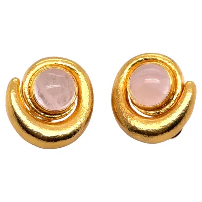 Pre-owned Ilias Lalaounis Clip-on Earrings With Rose Quartz In 18 Karat Yellow Gold By