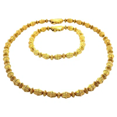 Pre-owned Ilias Lalaounis Designer  Solid 18k Yellow Gold Bead Necklace & Bracelet Set