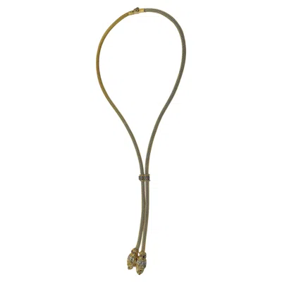 Pre-owned Ilias Lalaounis Double Lion Head Diamond Bolo Lariat Necklace In 18 Karat Yg In Multi
