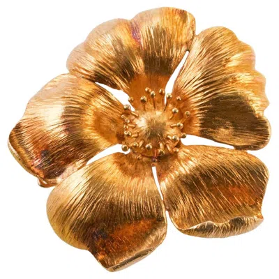 Pre-owned Ilias Lalaounis Greece Wild Rose Flower Gold Brooch In Red