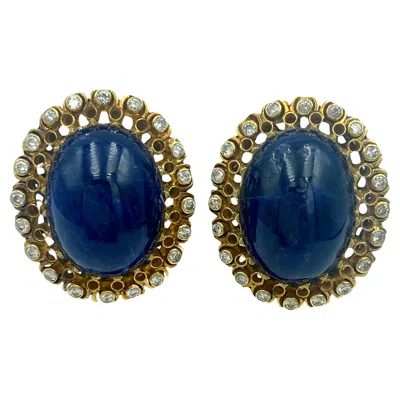 Pre-owned Ilias Lalaounis Lalaounis 18k Gold Cabochon Lapis And Diamond Earrings In Multi