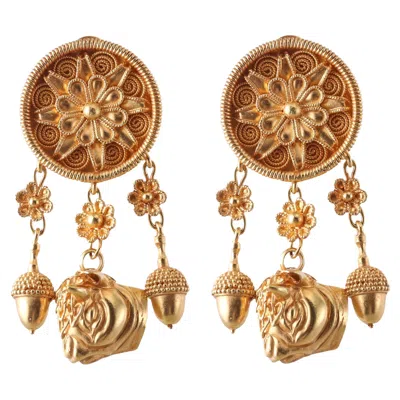 Pre-owned Ilias Lalaounis Lalaounis 22k Gold Greece Etruscan Revival Acorn Bull Earrings In Multi