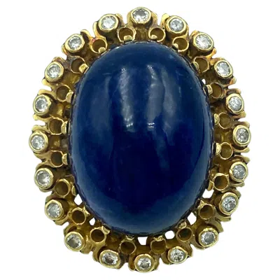 Pre-owned Ilias Lalaounis Lalaounis Cabochon Lapis Lazuli And Diamond Cocktail Ring In Multi