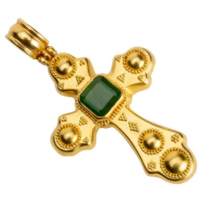 Pre-owned Ilias Lalaounis Lalaounis Emerald Cross Pendant In Green