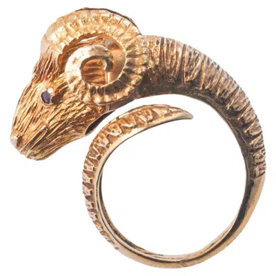Pre-owned Ilias Lalaounis Lalaounis Greece Ruby Gold Ram's Head Ring In Multi