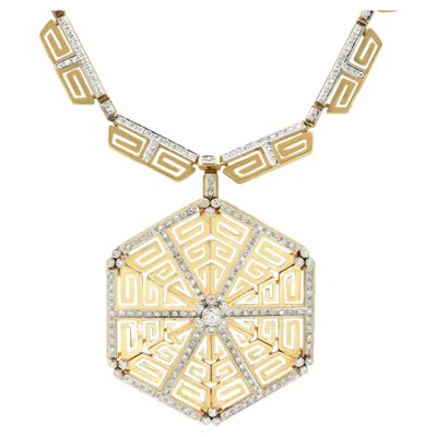Pre-owned Ilias Lalaounis Lalaounis Greek Key Necklace 18k Very Large Gold Pendant Diamonds In Multiple