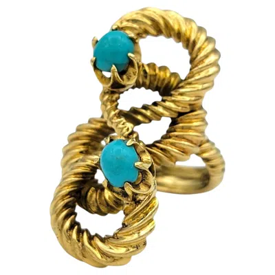 Pre-owned Ilias Lalaounis Twisted Rope And Turquoise Cocktail Ring In 18 Karat Yellow Gold
