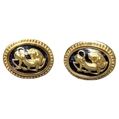 Pre-owned Ilias Lalaounis Vintage 18k  Sodalite Oval Cufflinks In Multi