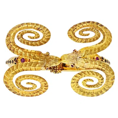 Pre-owned Ilias Lalaounis Vintage 18k Yellow Gold Double Ram Ruby Bracelet
