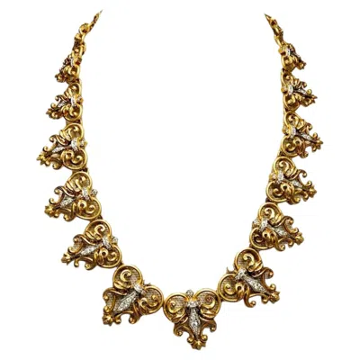 Pre-owned Ilias Lalaounis Vintage  18k Diamond Art Nouveau Greek Station Necklace 17” In Multi