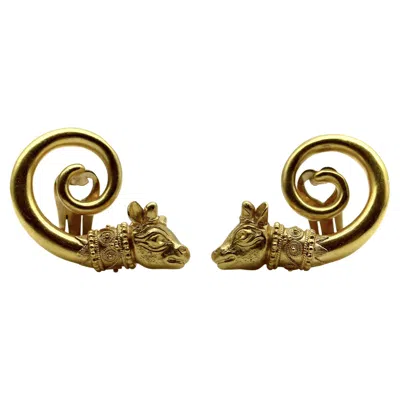 Pre-owned Ilias Lalaounis Vintage Lalaounis 22k Gold Spiral Bull's Head Earrings In Multi