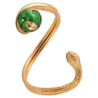 Pre-owned Ilias Lalaounis Wrap Around 18k Gold Snake Bangle Bracelet With Enamel Green Apple By Lalounis