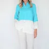 Ilinen Classic Button Down In Turquoise/white In Multi
