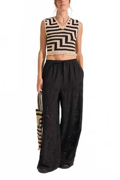 Ilio Nema Calais Crochet Top In Black/creme In Multi