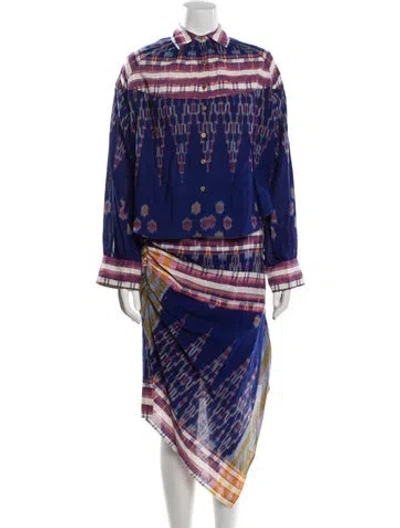 Pre-owned Ilio Nema Floral Print Beaded Accents Skirt Set In Blue