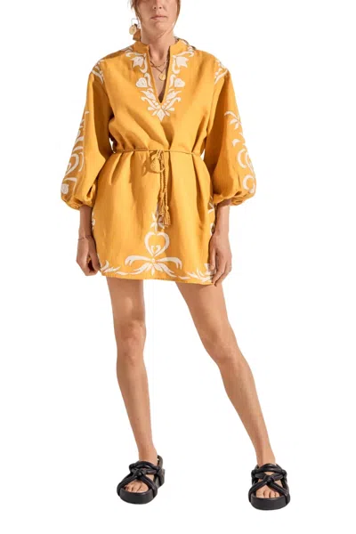 Ilio Nema Hesiode Dress In Golden Yellow Appliqué In Multi