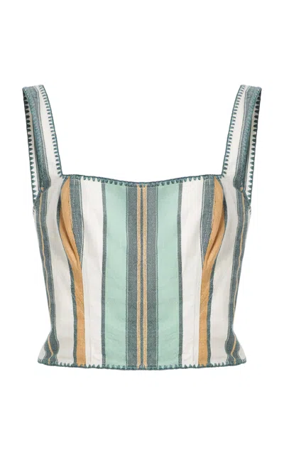 Ilio Nema Jupiter Striped Cotton-blend Cropped Top In Green