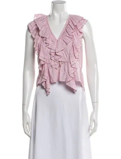 Pre-owned Ilio Nema Printed V-neck Top In Pink