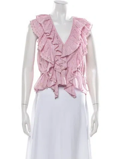 Pre-owned Ilio Nema Printed V-neck Top In Pink