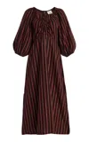 Ilio Nema Semele Striped Cotton Midi Dress In Brown