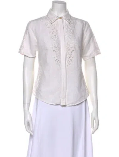 Pre-owned Ilio Nema Short Sleeve Button-up Top In White