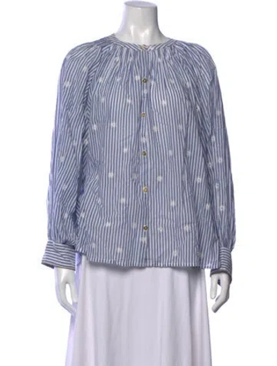 Pre-owned Ilio Nema Striped Crew Neck Blouse W/ Tags In Blue/white