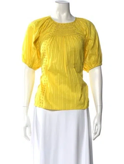 Pre-owned Ilio Nema Striped Crew Neck Blouse In Yellow