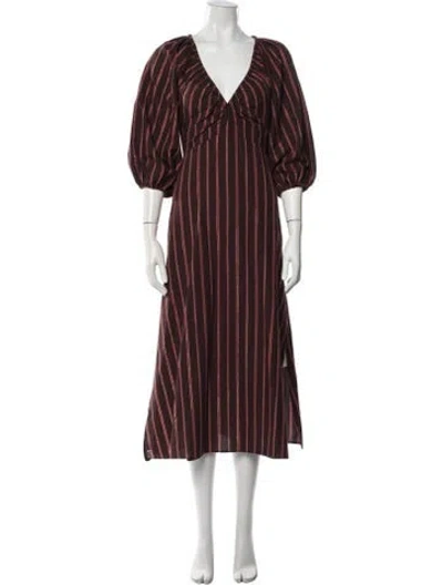 Pre-owned Ilio Nema Striped Midi Length Dress In Burgundy