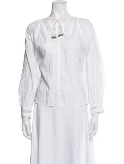 Pre-owned Ilio Nema Tie Neck Long Sleeve Blouse In White
