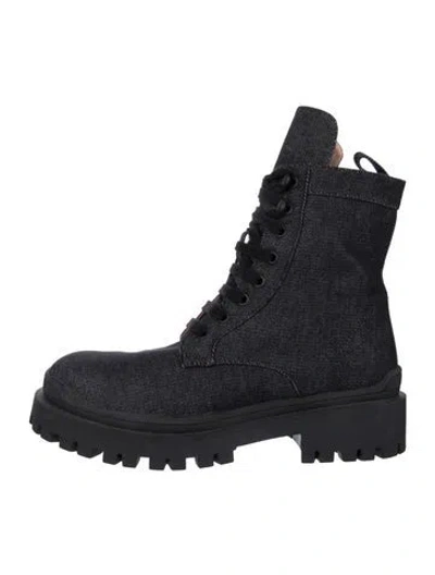 Pre-owned Ilio Smeraldo Denim Combat Boots In Blue