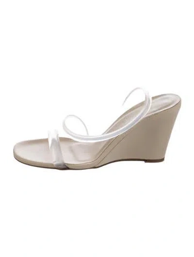 Pre-owned Ilio Smeraldo Leather Slides In Neutral