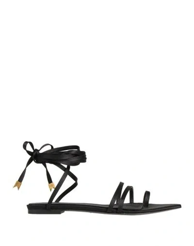Ilio Smeraldo Woman Toe Strap Sandals Black Size 10 Textile Fibers