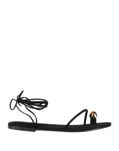 Ilio Smeraldo Woman Thong Sandal Black Size 8 Leather