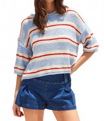 Illa Illa 3/4 Sleeve Striped Sweater In Dusty Blue/red In Multi