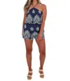 Illa Illa Bella Embroidered Romper In Navy With Cream Embroidery In Blue