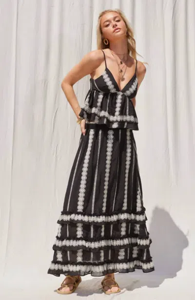 Illa Illa Embroidered Maxi Skirt In Black In Multi