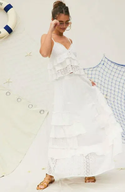 Illa Illa Eyelet Ruffle Maxi Skirt In White